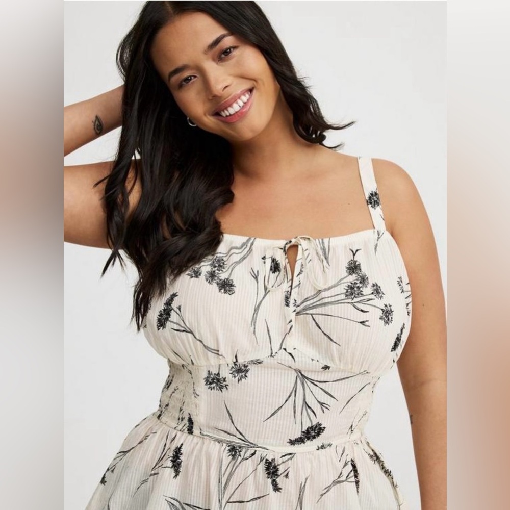 Floral Print Cream and Black Women's Top